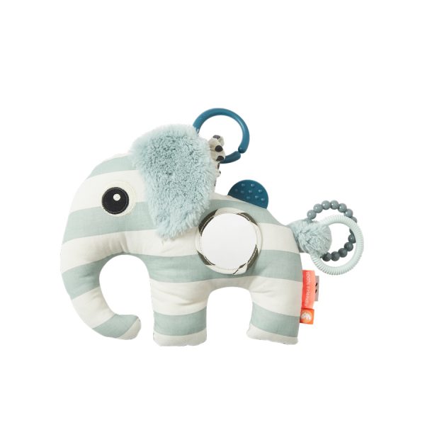 Baby toy elephant with rings, tabs and mirror to explore