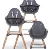 Evolu 2 high chair in grey with natural legs in all 3 configurations