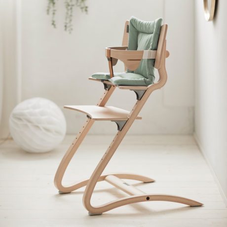 Leander Classic High Chair in Whitewash with Cushion in Sage Green
