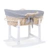Corn Husk Moses Basket with Rocking Stand and Cotton Insert in Off White