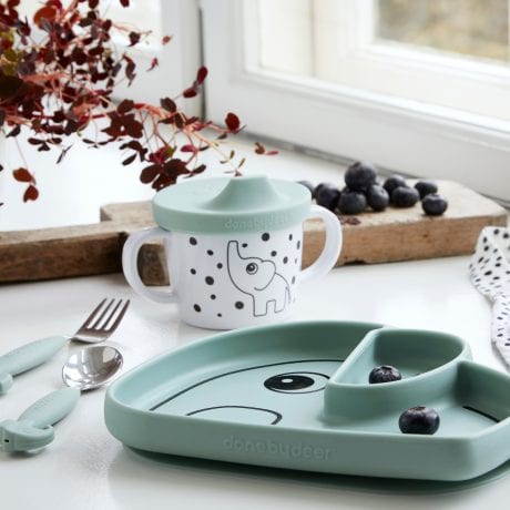Silicone Stick & Stay Plate with Spout Cup and Cutlery