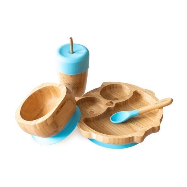 Bamboo Owl Children's Dinnerware Gift Set Blue