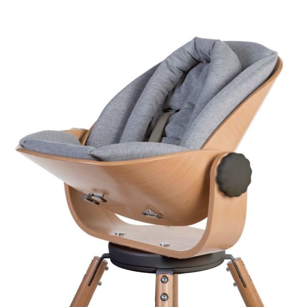Evolu 2 High Chair with Newborn Seat in Natural with White and Jersey Grey Cushion