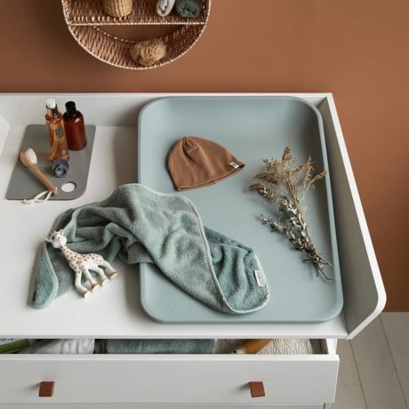 Leander Luna Dresser with Change Tray, Matty Change Mat and Organic Cotton Topper Sage Green