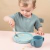 Done by Deer Peekaboo Dinner Plate and Croco Cup with Easy Grip Cutlery Blue