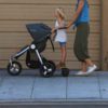 Bumbleride Indie all-terrain stroller in premium textile Dusk with Mini Board attachment - available separately
